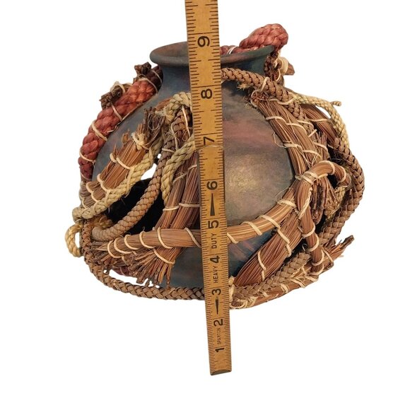 Raku Pottery Luminary Lamp With Pine Needle Natural Accents Signed - Picture 8 of 9